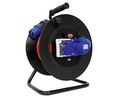 Extension Cable Reel PROFESSIONAL Black IP44 / IP55 PUR 25m 2x CEE Socket / CH Type J (T15) Socket - CH Type J (T15) Plug